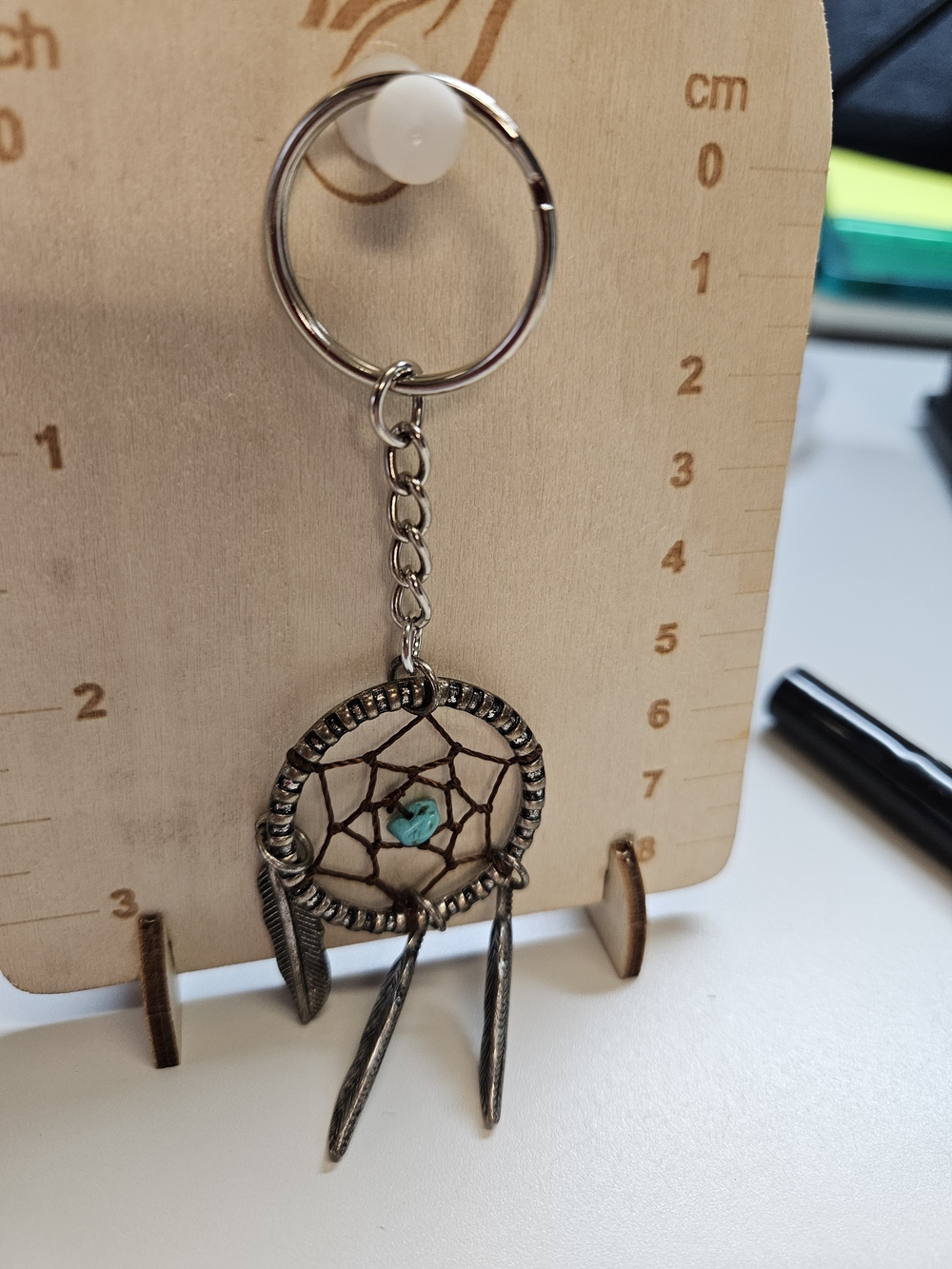 Metal Dreamcatcher Keychain with Turquoise Accent